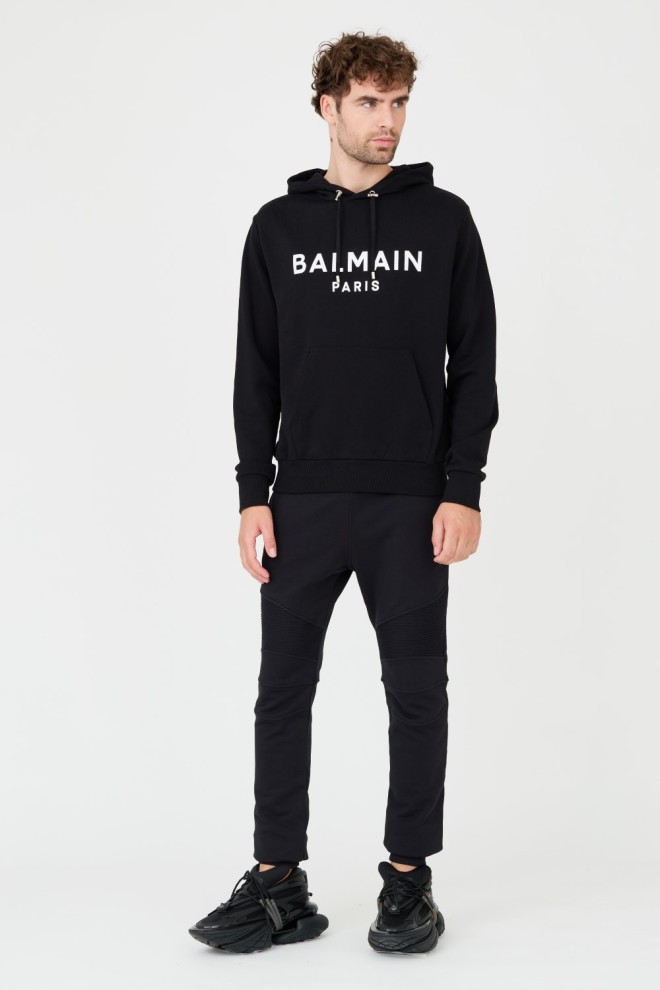 BALMAIN Black Printed Hoodie