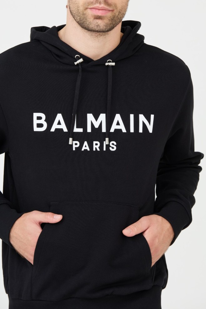 BALMAIN Black Printed Hoodie