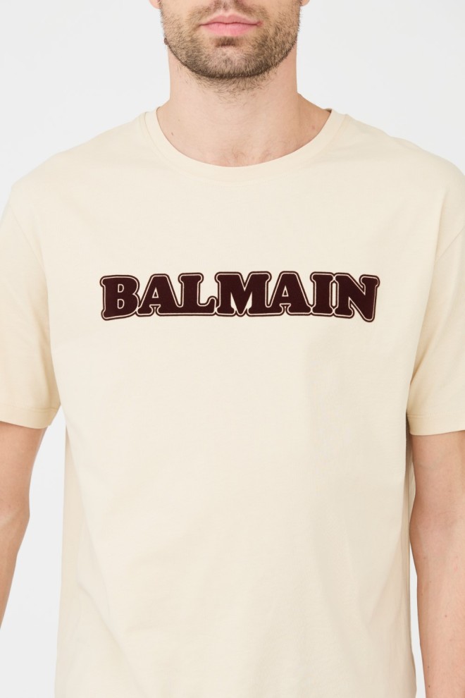 BALMAIN Beżowy t-shirt Retro Balmain Flock