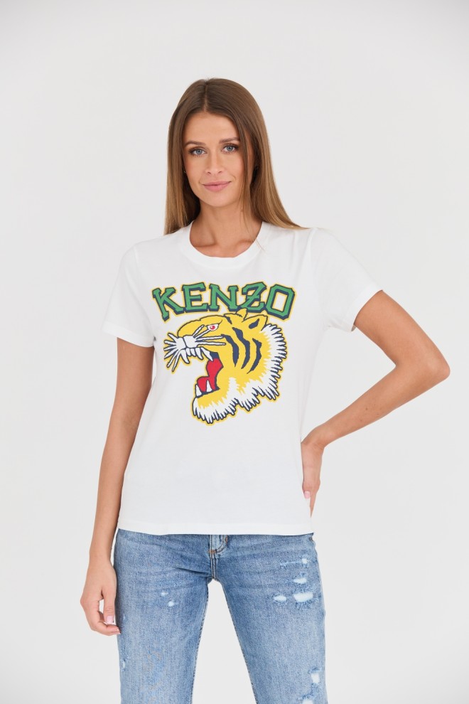 KENZO Tricou cu guler crewneck Tiger Varsity alb pentru femei