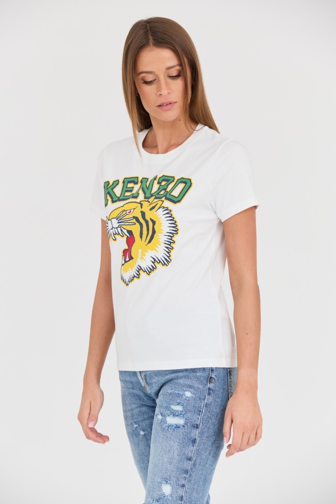 KENZO Tricou cu guler crewneck Tiger Varsity alb pentru femei