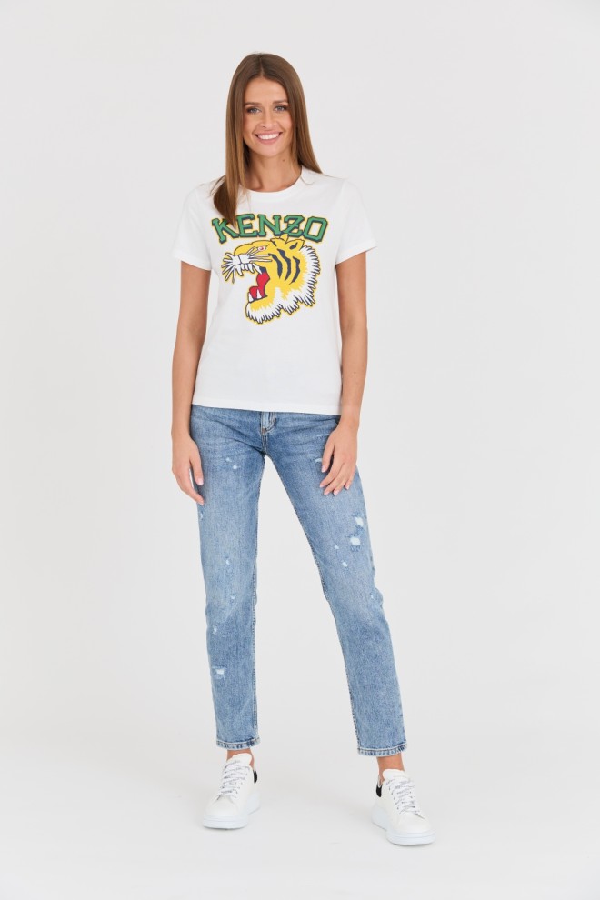 KENZO Tricou cu guler crewneck Tiger Varsity alb pentru femei