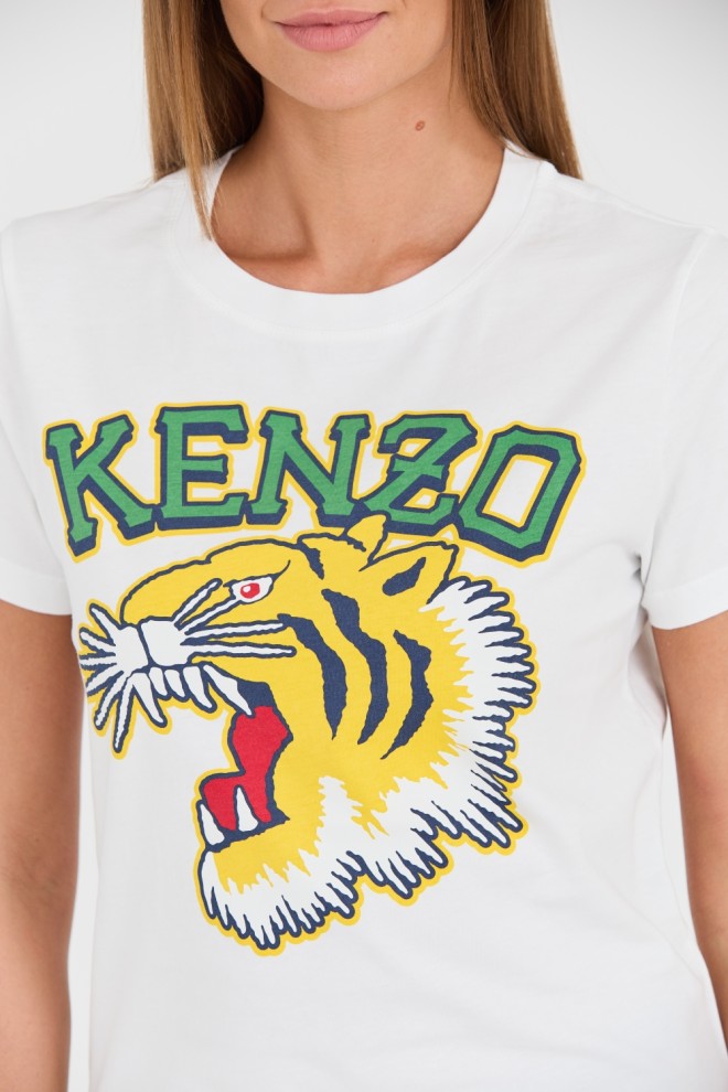 KENZO Tricou cu guler crewneck Tiger Varsity alb pentru femei