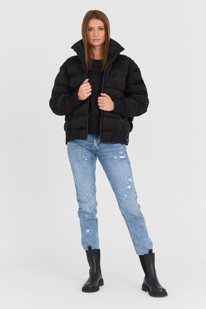 BLAUER Jachetă plisată neagră pentru femei