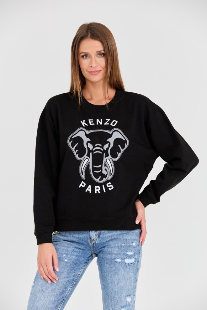 KENZO Tricou negru pentru femei VARSITY JUNGLE' ELEPHANT EMBRO