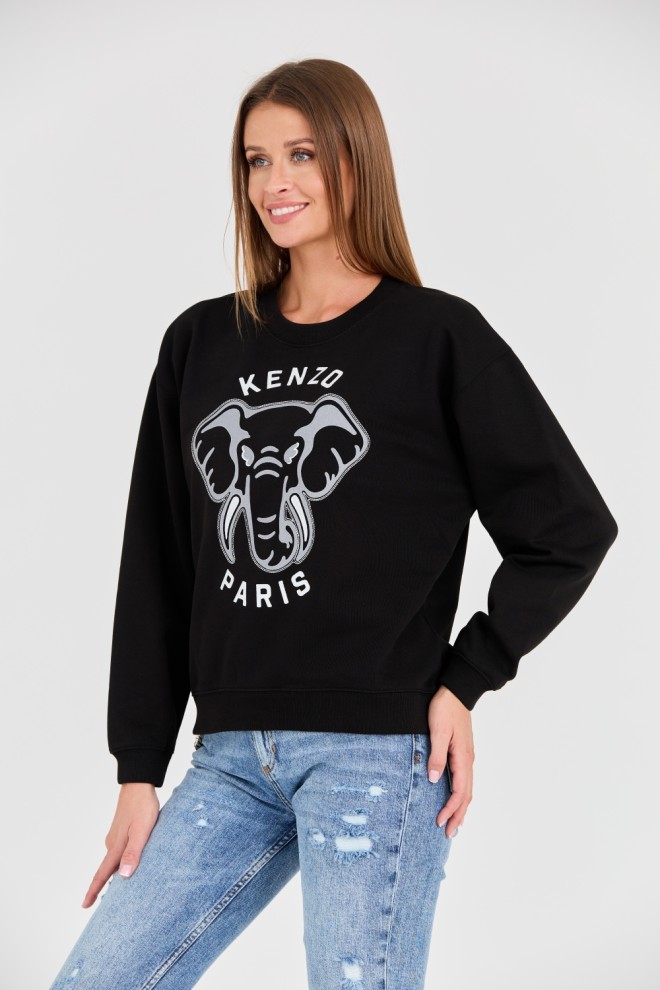 KENZO Tricou negru pentru femei VARSITY JUNGLE' ELEPHANT EMBRO