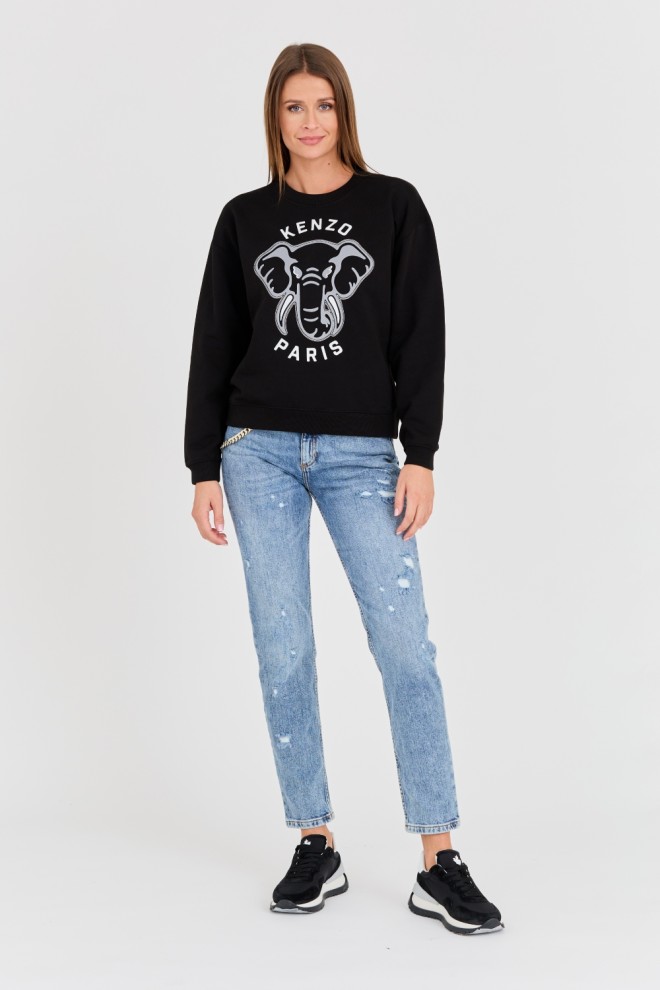 KENZO Tricou negru pentru femei VARSITY JUNGLE' ELEPHANT EMBRO