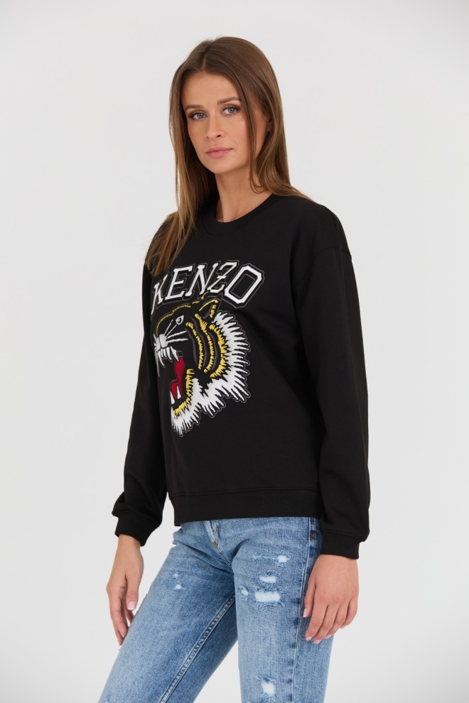 KENZO Tricou negru pentru femei TIGER VARSITY JUNGLE CREW-NEC