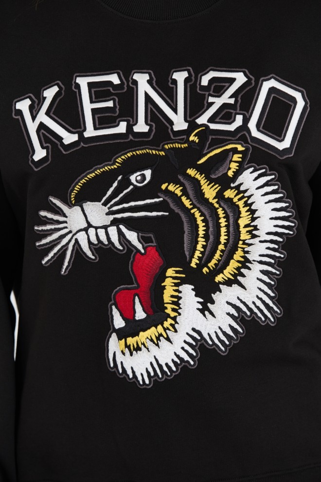 KENZO Tricou negru pentru femei TIGER VARSITY JUNGLE CREW-NEC