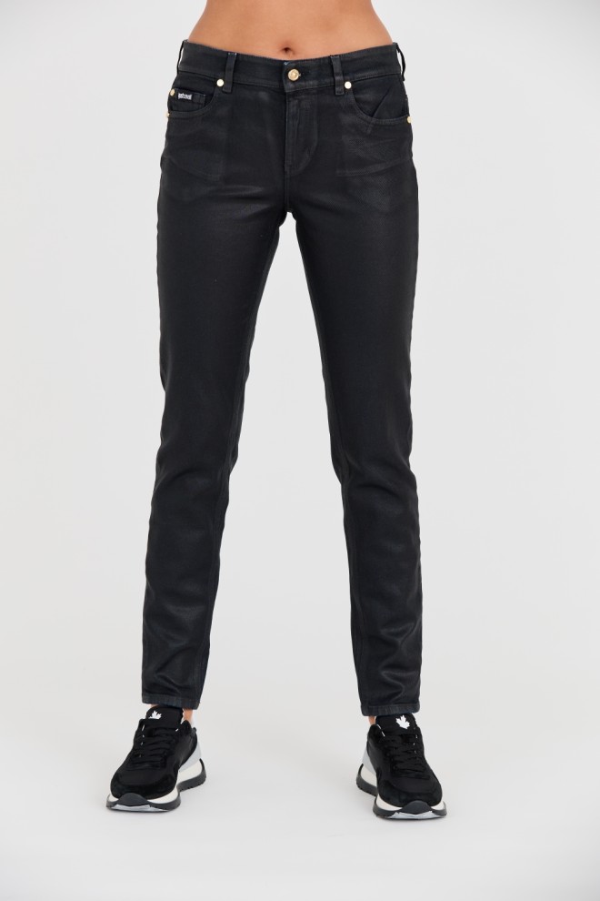 JUST CAVALLI Skinny Black blugi lucioși pentru femei
