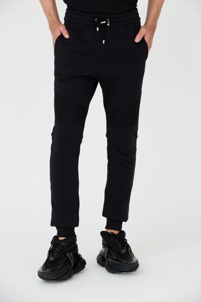 Pantaloni de trening pentru bărbați BALMAIN Black Ribbed Flock