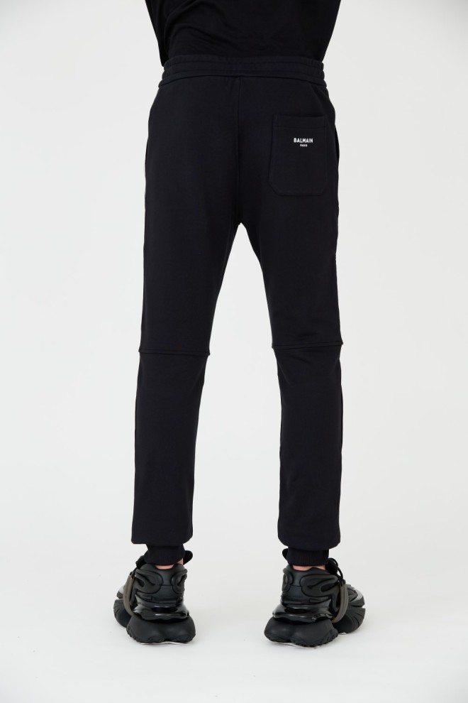 BALMAIN Black RIbbed Flock Sweatpants