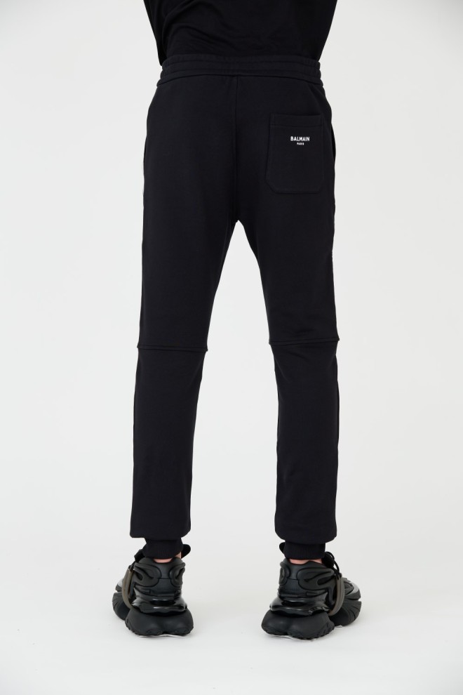 Pantaloni de trening pentru bărbați BALMAIN Black Ribbed Flock