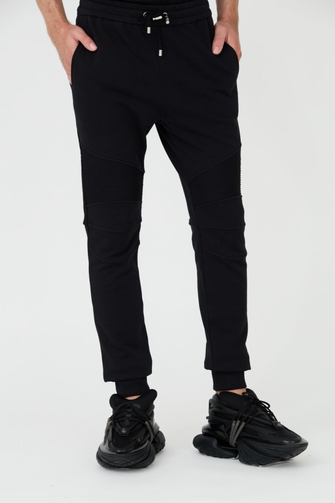 Pantaloni de trening pentru bărbați BALMAIN Black Ribbed Flock