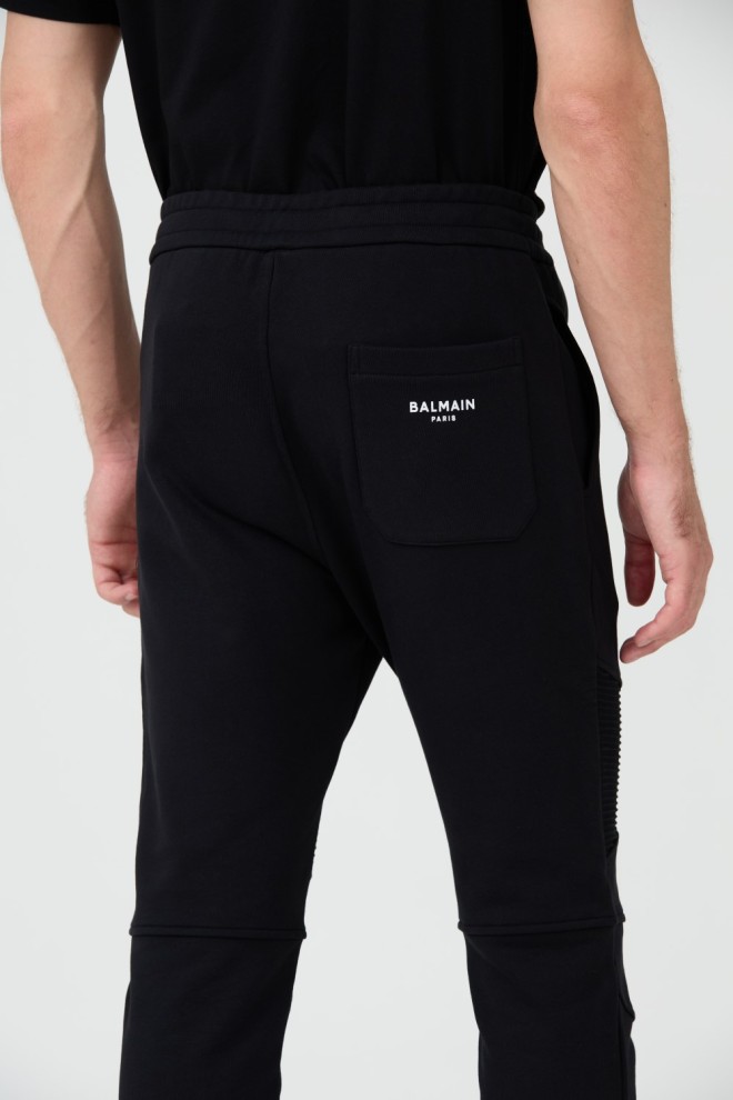 Pantaloni de trening pentru bărbați BALMAIN Black Ribbed Flock