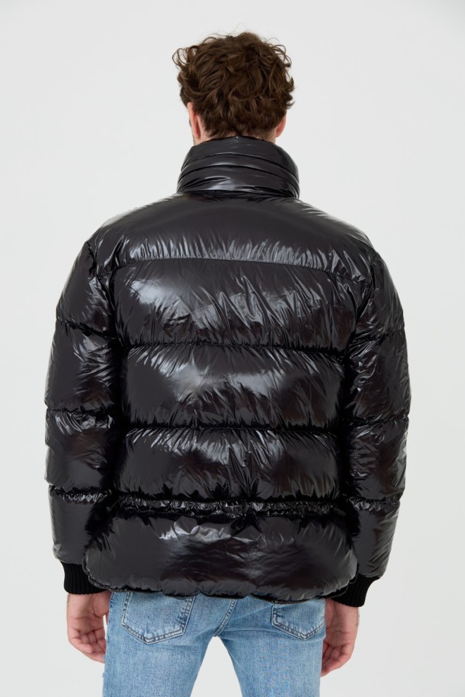 DSQUARED2 Jachetă neagră cu puf lucios Caban pentru bărbați