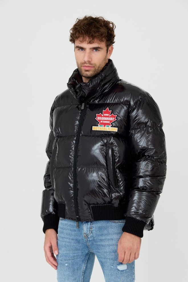 DSQUARED2 Jachetă neagră cu puf lucios Caban pentru bărbați