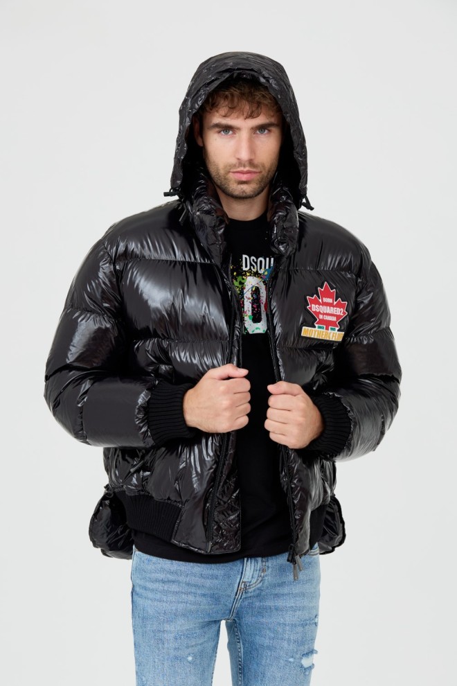 DSQUARED2 Jachetă neagră cu puf lucios Caban pentru bărbați