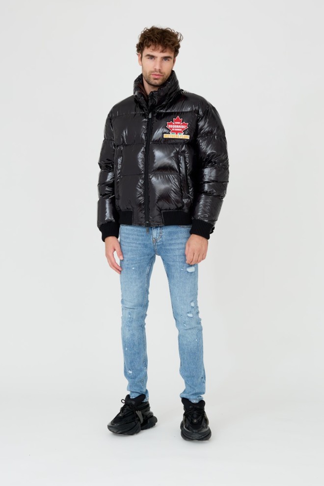 DSQUARED2 Jachetă neagră cu puf lucios Caban pentru bărbați
