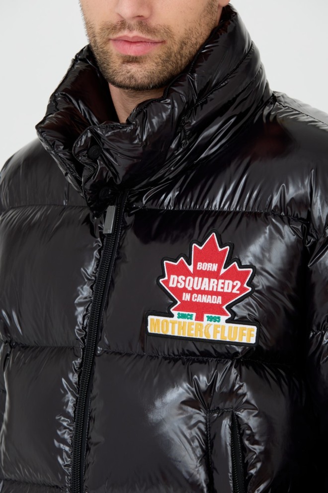 DSQUARED2 Jachetă neagră cu puf lucios Caban pentru bărbați