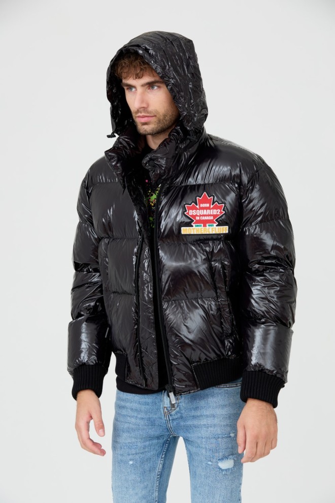 DSQUARED2 Jachetă neagră cu puf lucios Caban pentru bărbați