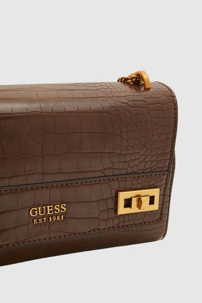 GUESS Brązowa torebka Katey Croc