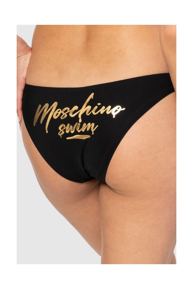 MOSCHINO Fund de bikini negru cu logo auriu