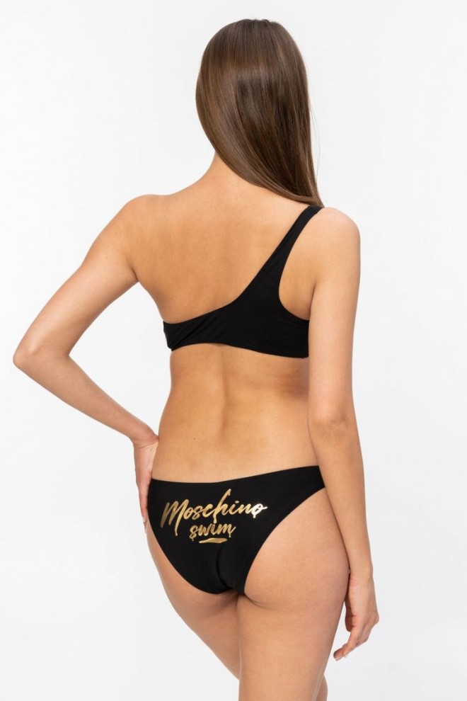MOSCHINO Fund de bikini negru cu logo auriu