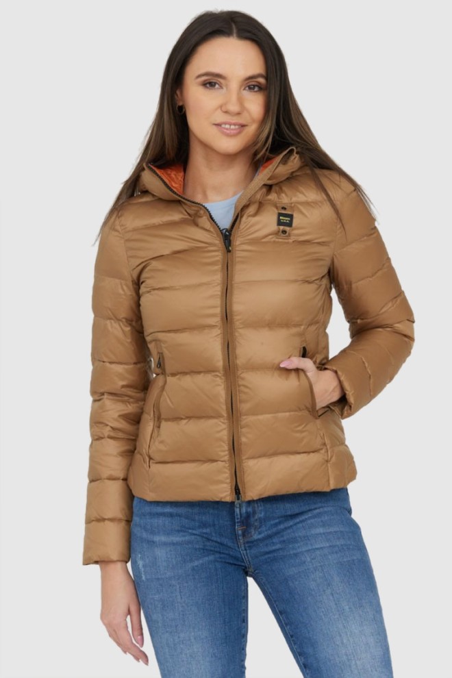 BLAUER Brown down jacket with hood Claudia fashion down jacket with hood