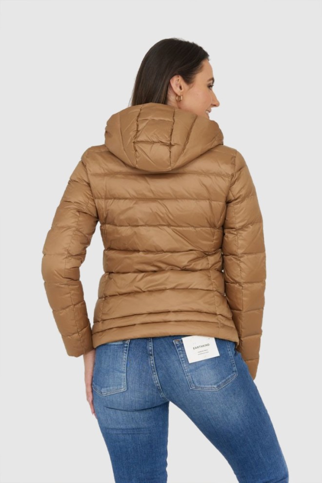 BLAUER Brązowa puchowa kurtka z kapturem Claudia fashion down jacket with hood