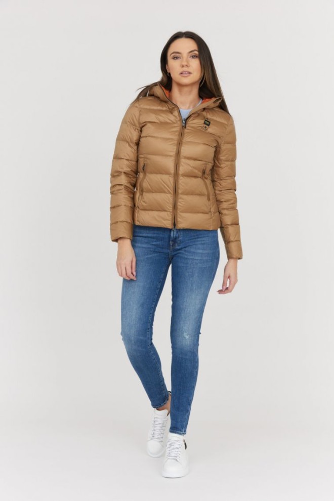 BLAUER Brown down jacket with hood Claudia fashion down jacket with hood