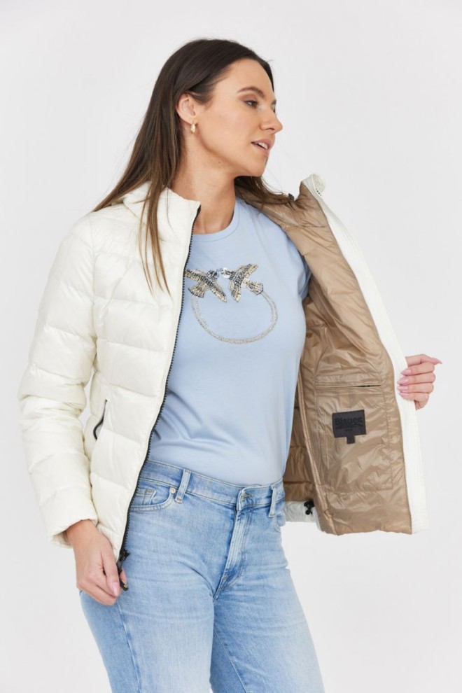 BLAUER Jachetă de puf ecru pentru femei cu glugă Claudia fashion jachetă de puf cu glugă