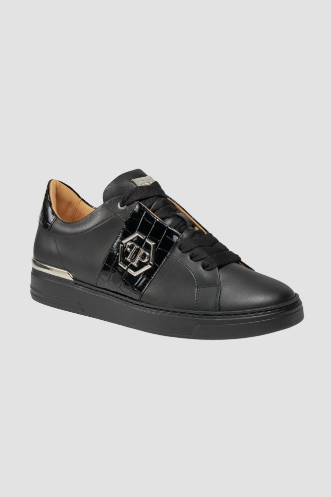 PHILIPP PLEIN Black Leather Lo-top sneakers