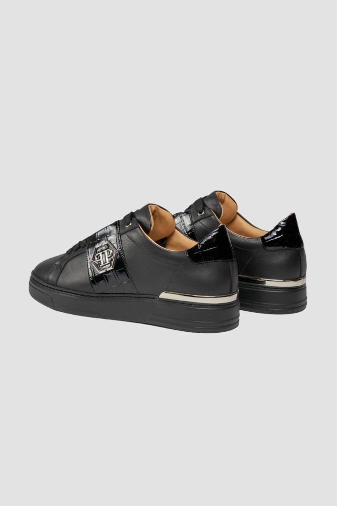 PHILIPP PLEIN Black Leather Lo-top sneakers