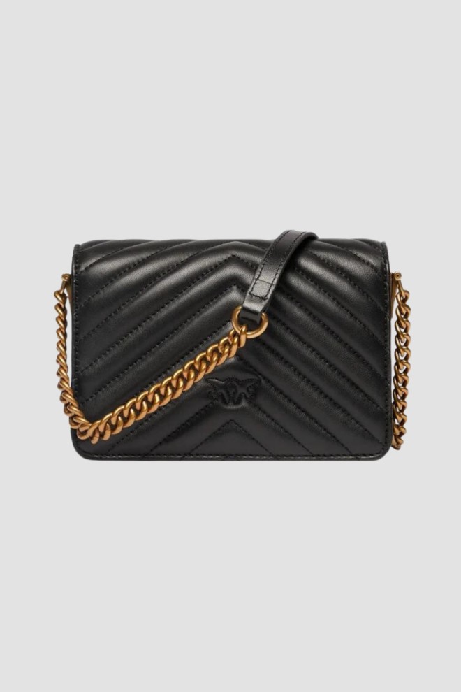 PINKO Negru Love Click Mini Oaie Nappa Geantă AW25