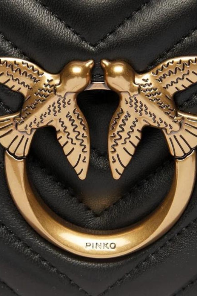 PINKO Negru Love Click Mini Oaie Nappa Geantă AW25