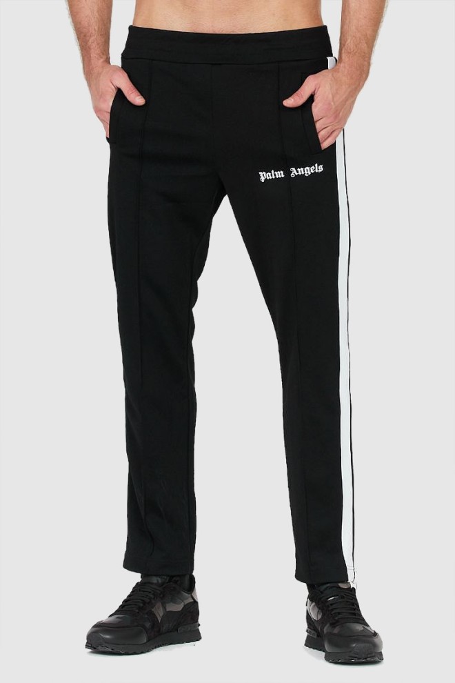 PALM ANGELS Black sweatpants with stripes