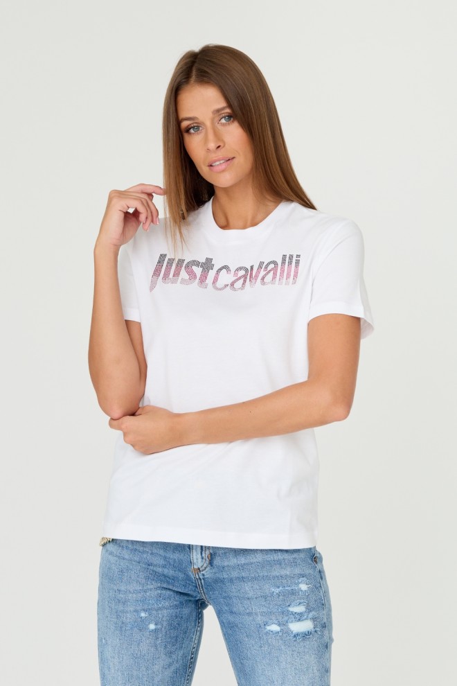 JUST CAVALLI Tricou alb pentru femei R LOGO CRYSTAL