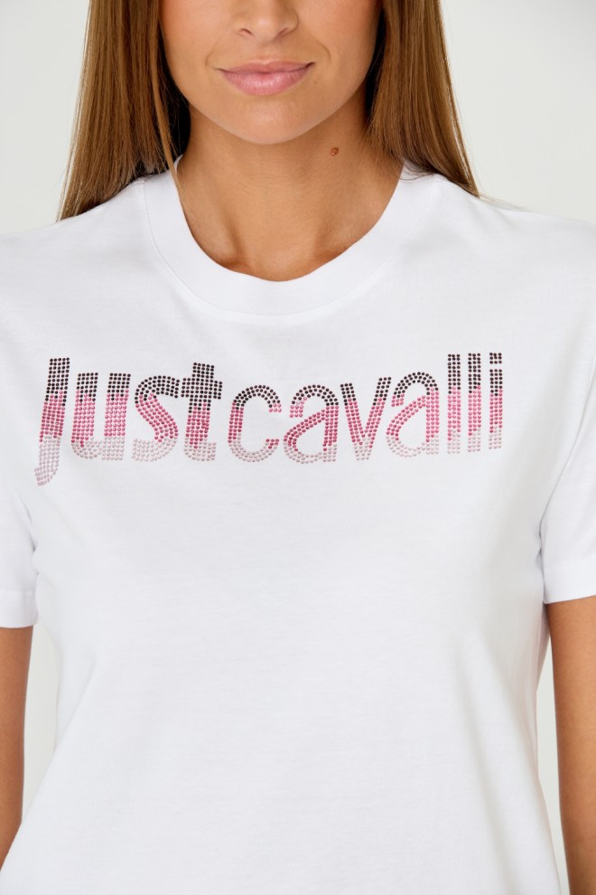 JUST CAVALLI Tricou alb pentru femei R LOGO CRYSTAL