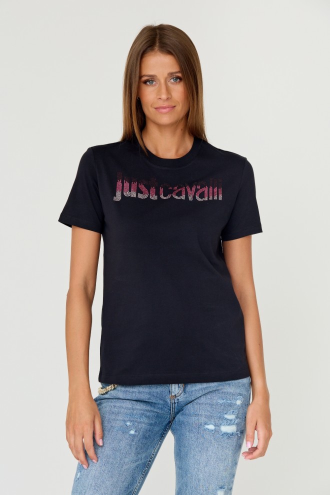 JUST CAVALLI Black t-shirt R LOGO CRYSTAL