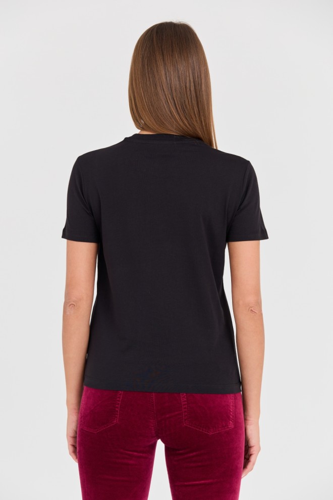 JUST CAVALLI Tricou negru pentru femei R Tiger Round Flock