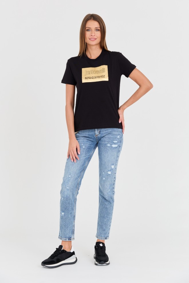 JUST CAVALLI Tricou R Gold Tiger Label negru pentru femei