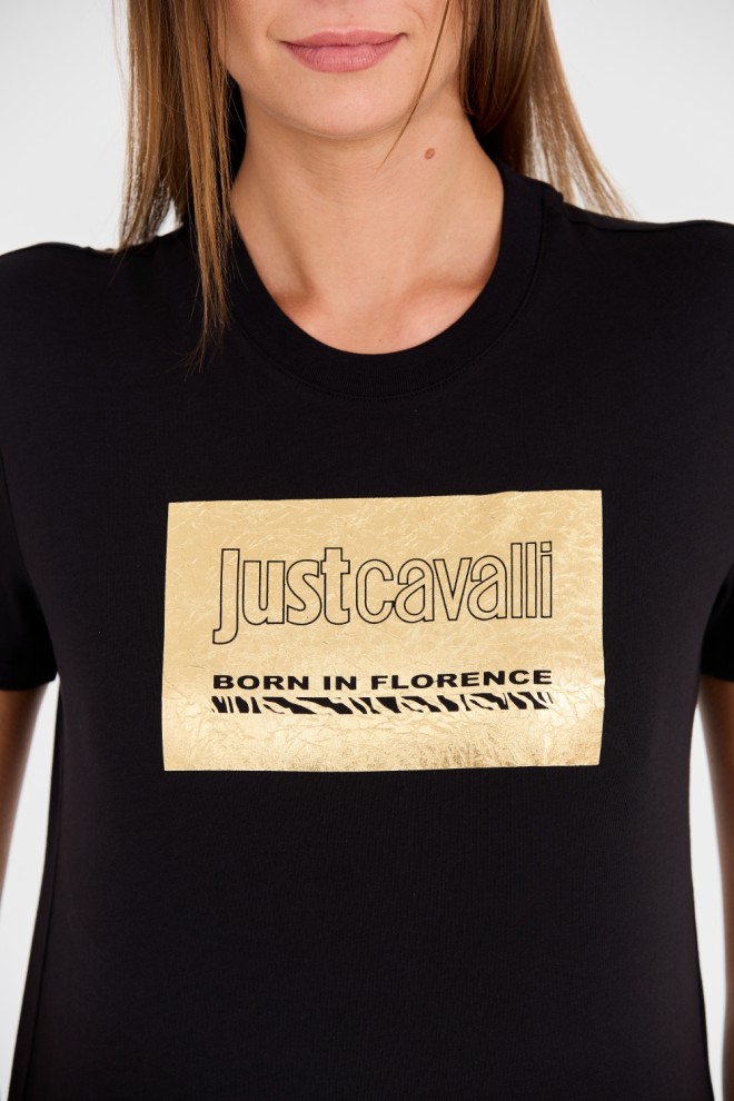 JUST CAVALLI Tricou R Gold Tiger Label negru pentru femei
