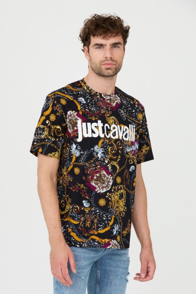 JUST CAVALLI Negru bărbați R imprimare Iconic scuturi T-shirt