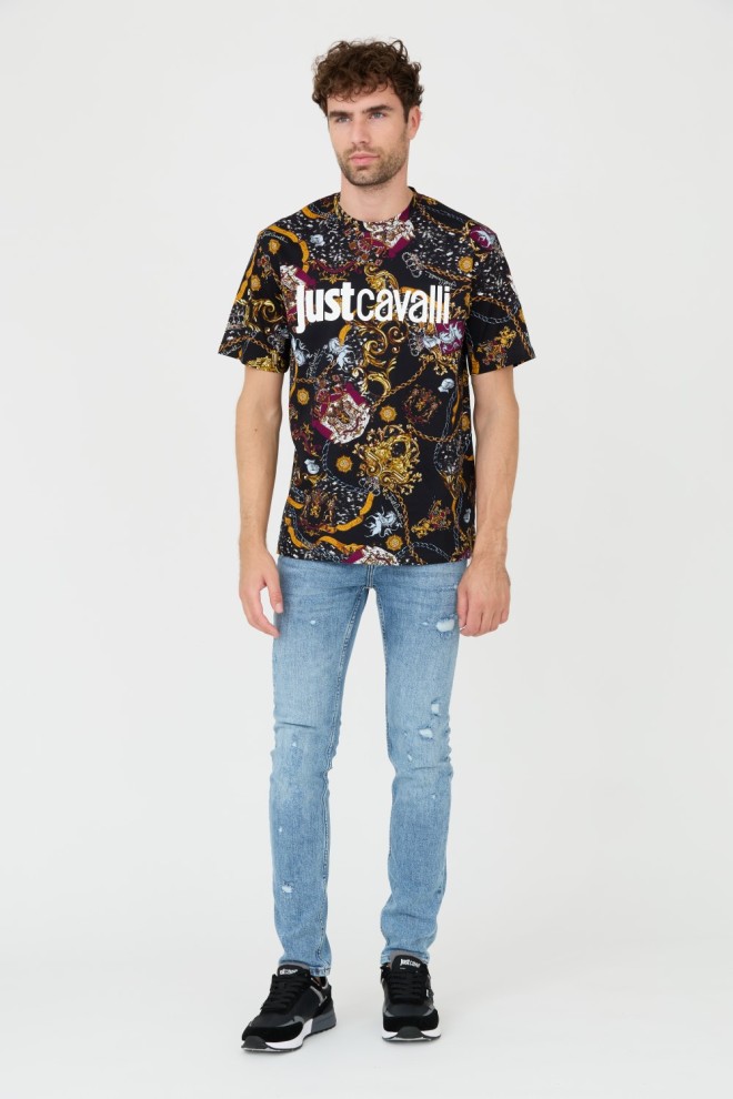 JUST CAVALLI Negru bărbați R imprimare Iconic scuturi T-shirt