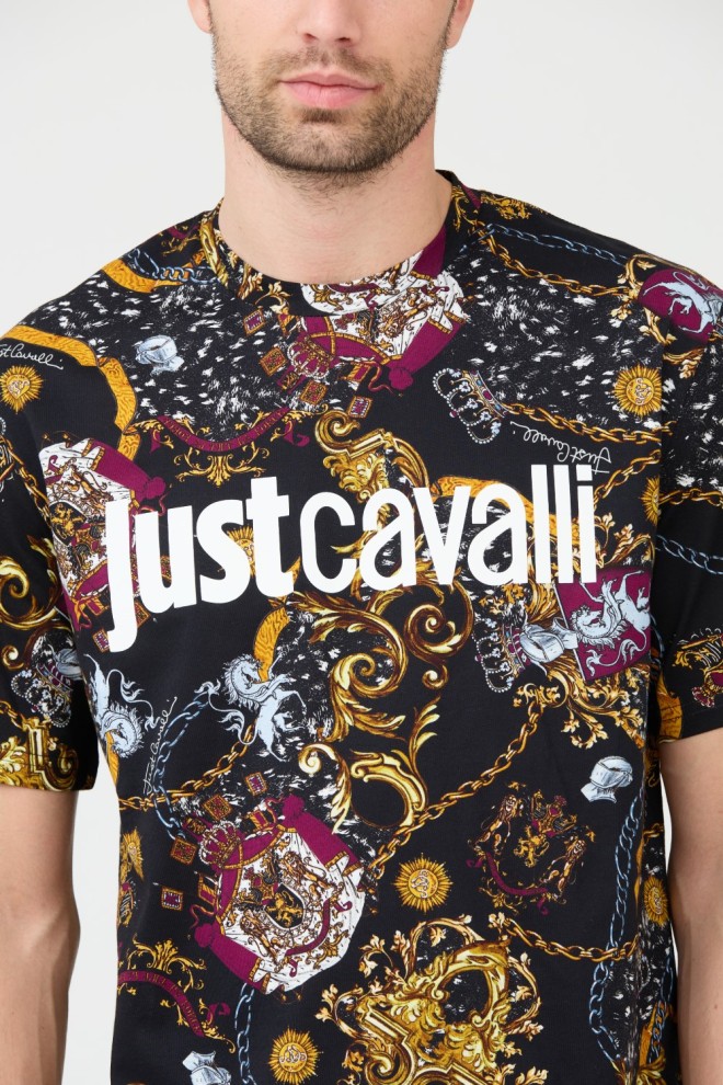 JUST CAVALLI Negru bărbați R imprimare Iconic scuturi T-shirt
