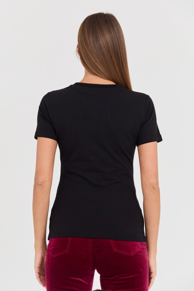 JUST CAVALLI Tricou negru Logo Gold pentru femei