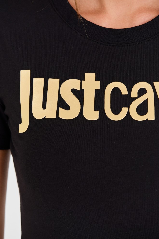 JUST CAVALLI Tricou negru Logo Gold pentru femei