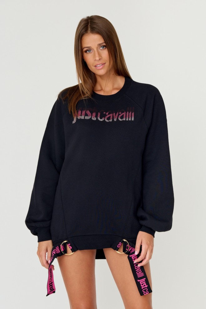 JUST CAVALLI Tricou negru pentru femei R LOGO CRYSTAL