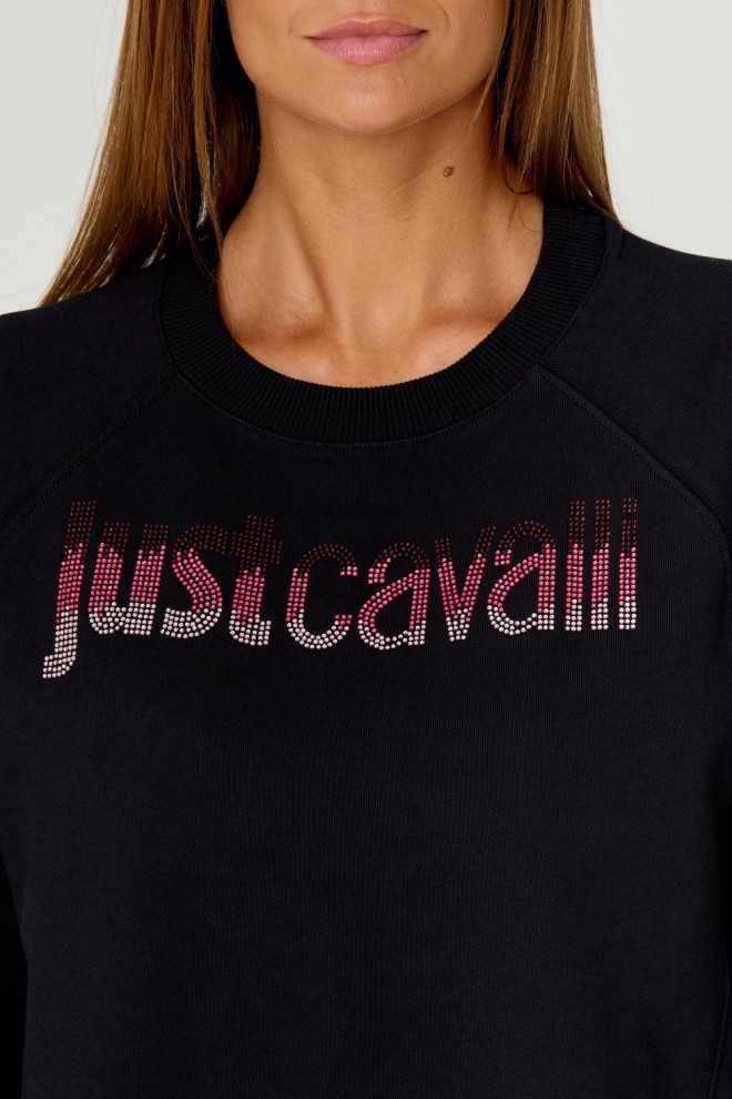 JUST CAVALLI Tricou negru pentru femei R LOGO CRYSTAL